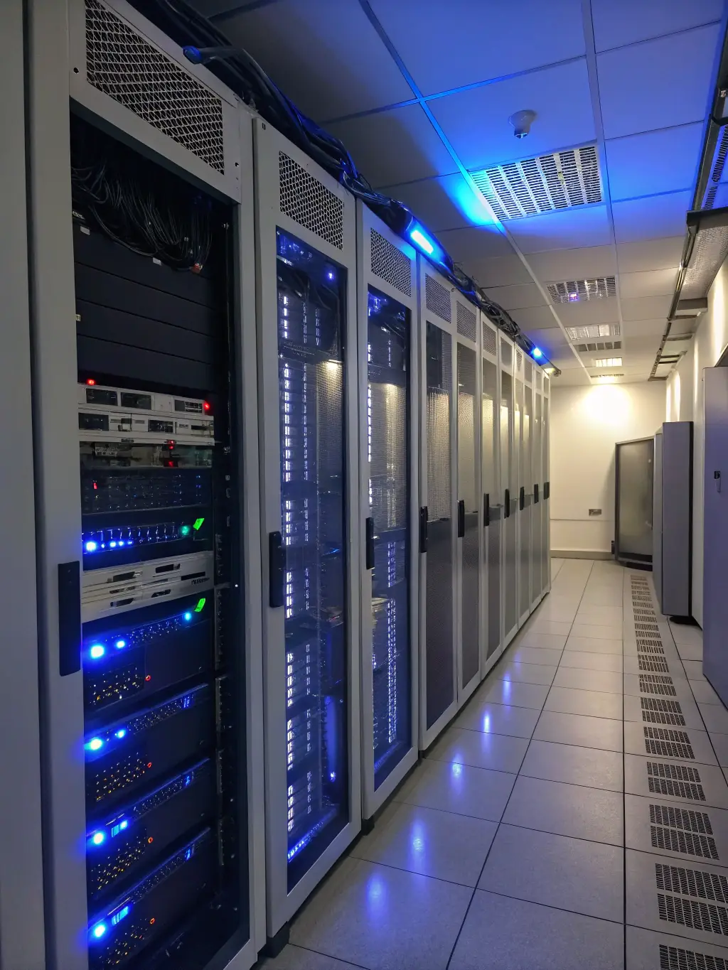 A secure server room environment, emphasizing data protection and compliance within Equilon's Application Management Services.
